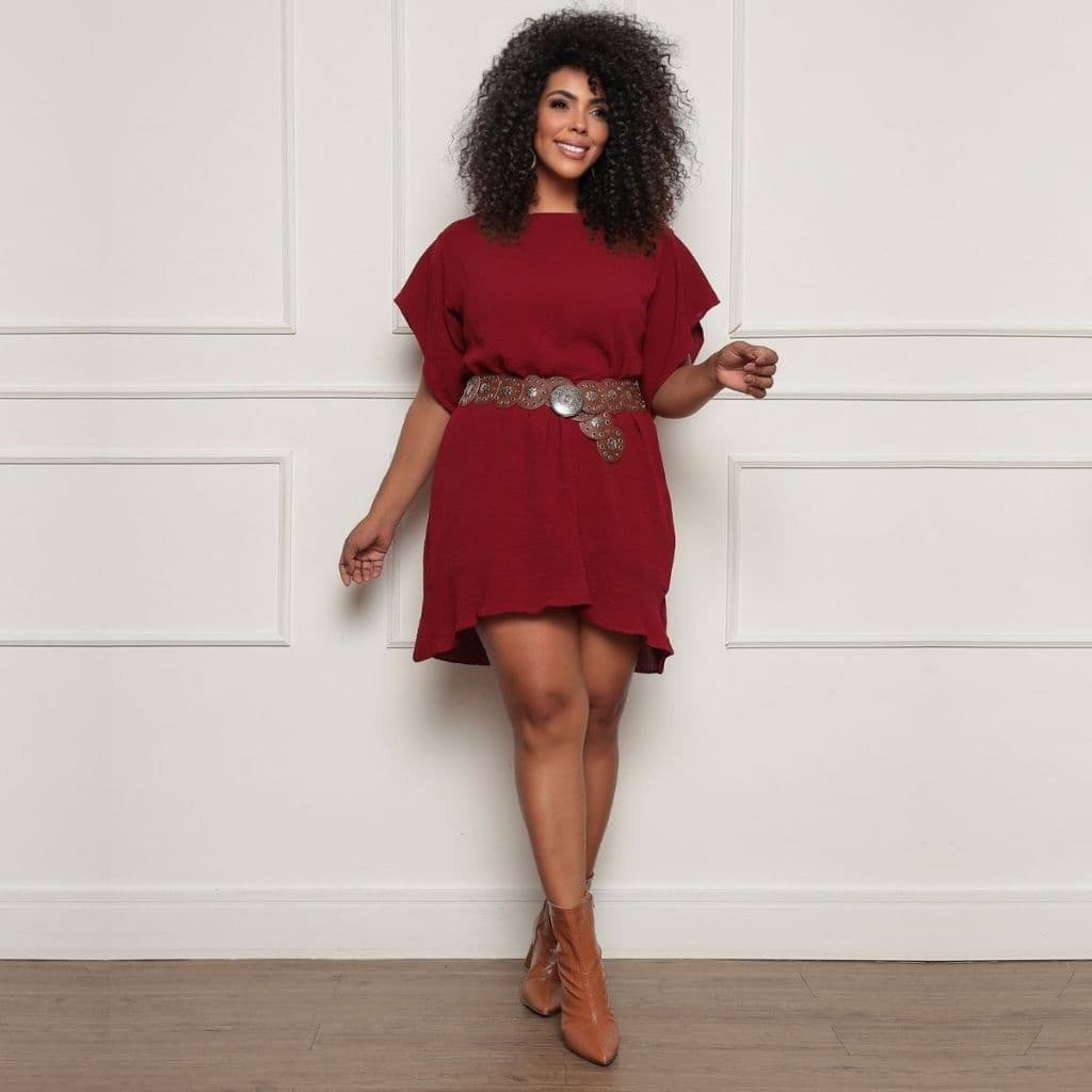 Vestido Plus Size Feminino Curto Soltinho Boho Manga Borboleta