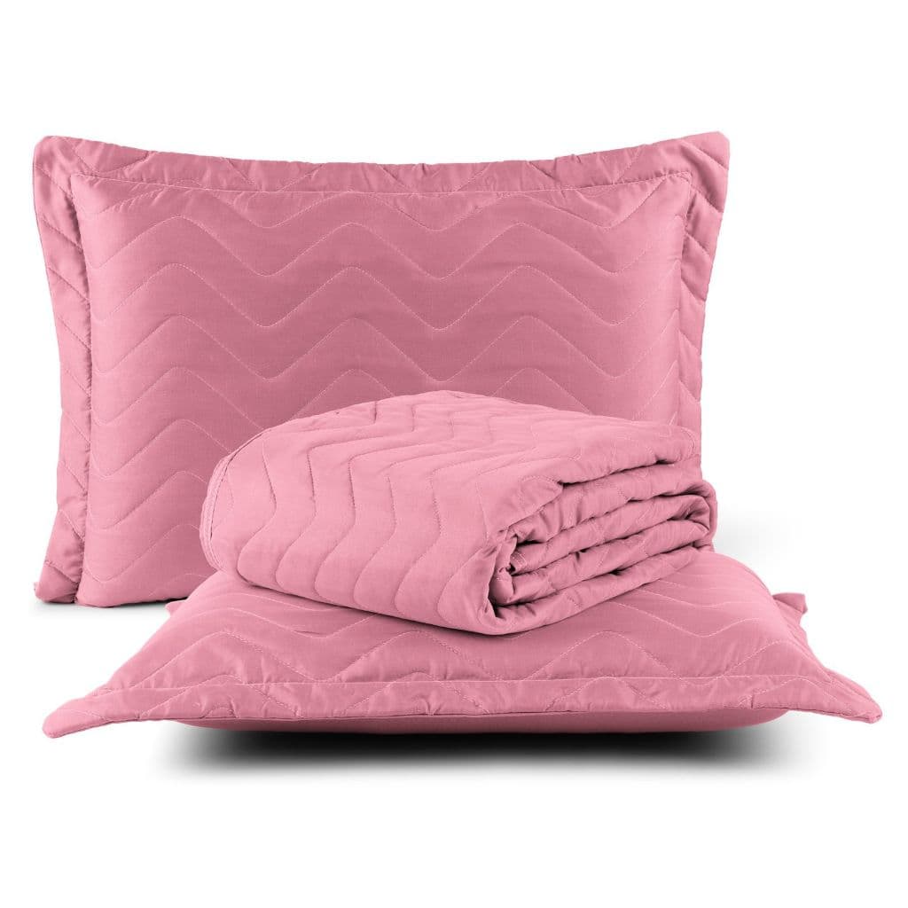 Colcha Cobre Leito Casal Queen 3 Peças Luxo Rosa