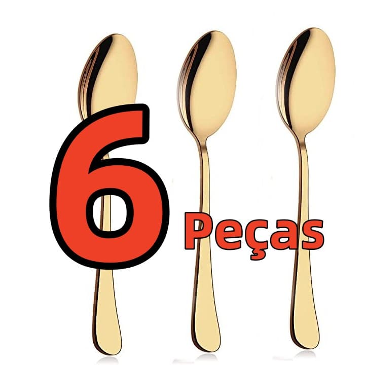 Kit com 6 Colheres Sobremesa Dourada Mesa Posta Dourados 6pçs Alta Qualidade