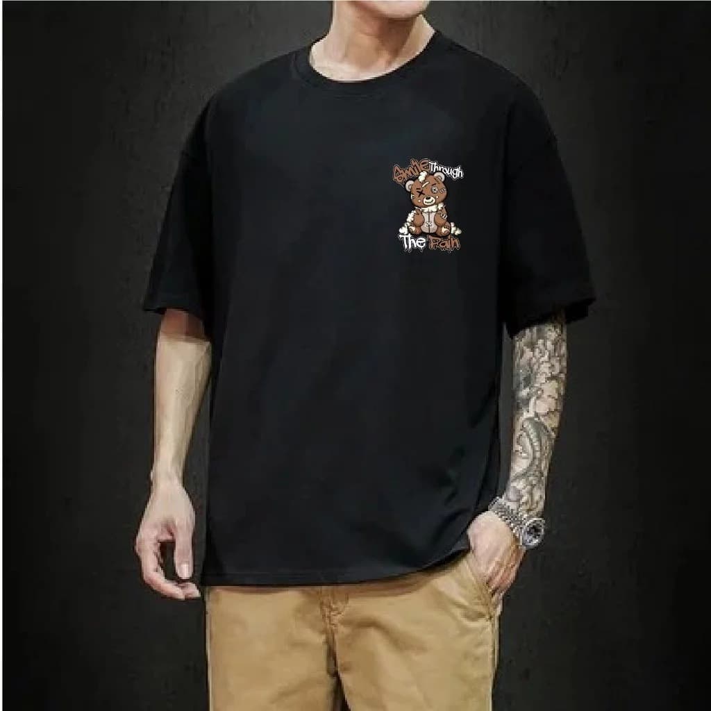 Camiseta Masculina Básica Streetwear Algodão Adulto Plus Size Infantil Urso Smile Marrom moda