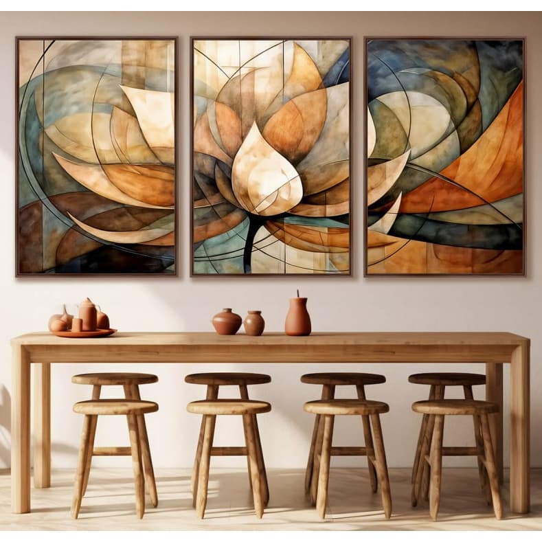 Quadro Decorativo 3 Peças Abstrato Pétalas em Movimento Orgânico