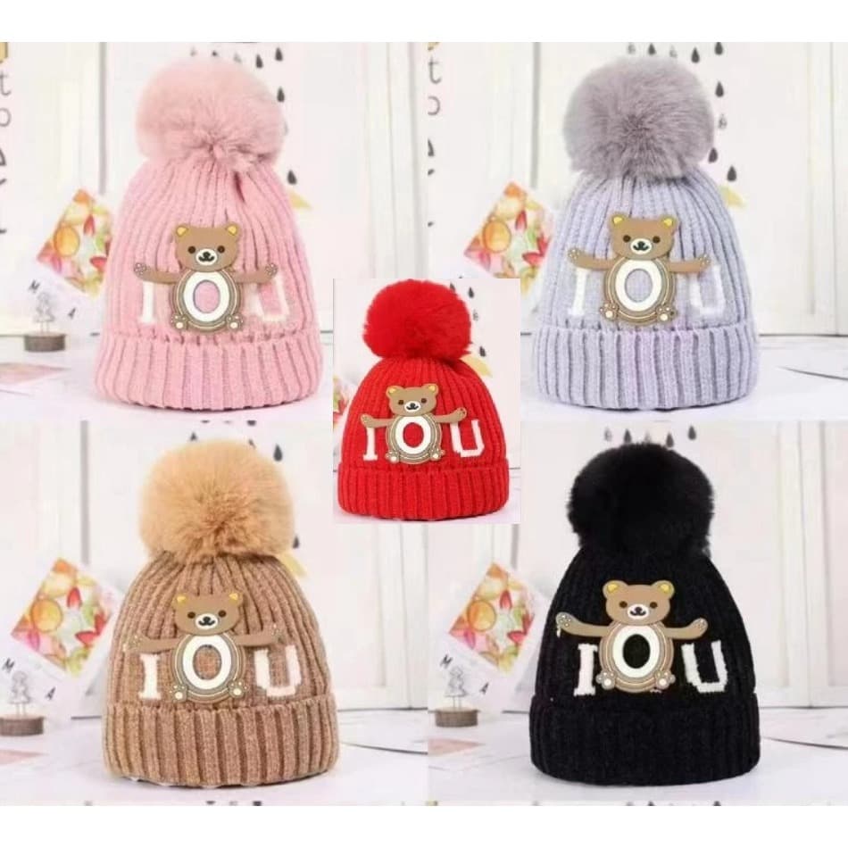 Touca Ursinho Infantil de Inverno de Lã Quentinha Frio