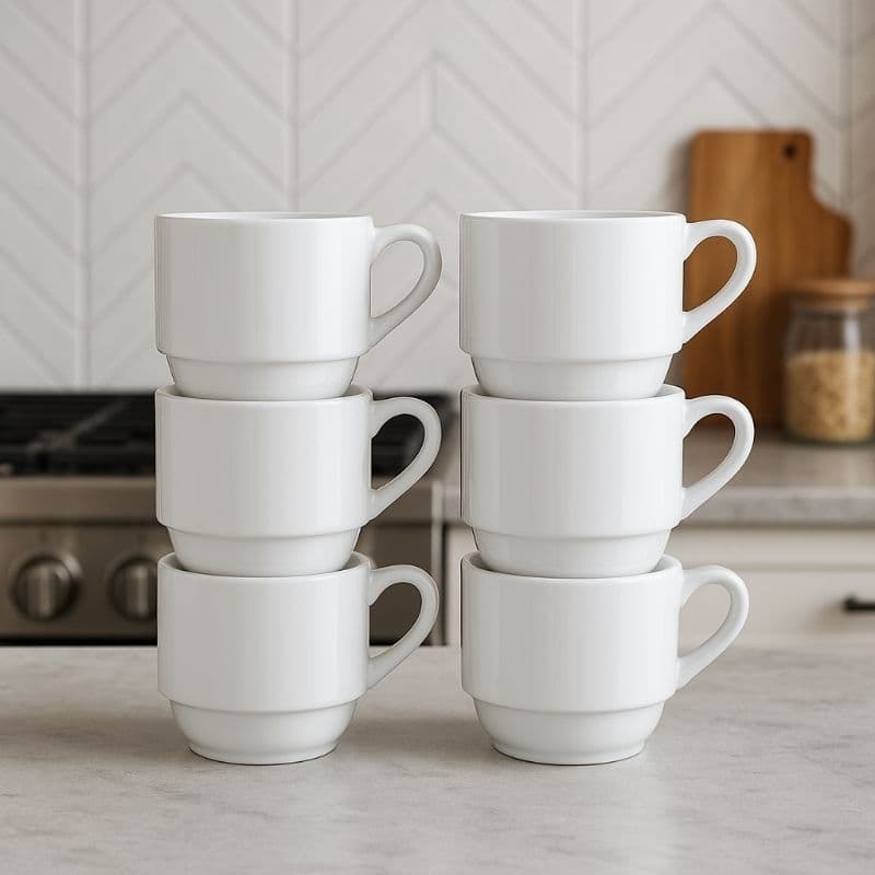 jogo 6 xícaras de chá empilháveis-estilo hotelaria porcelana branca xicara de chá xicara de café