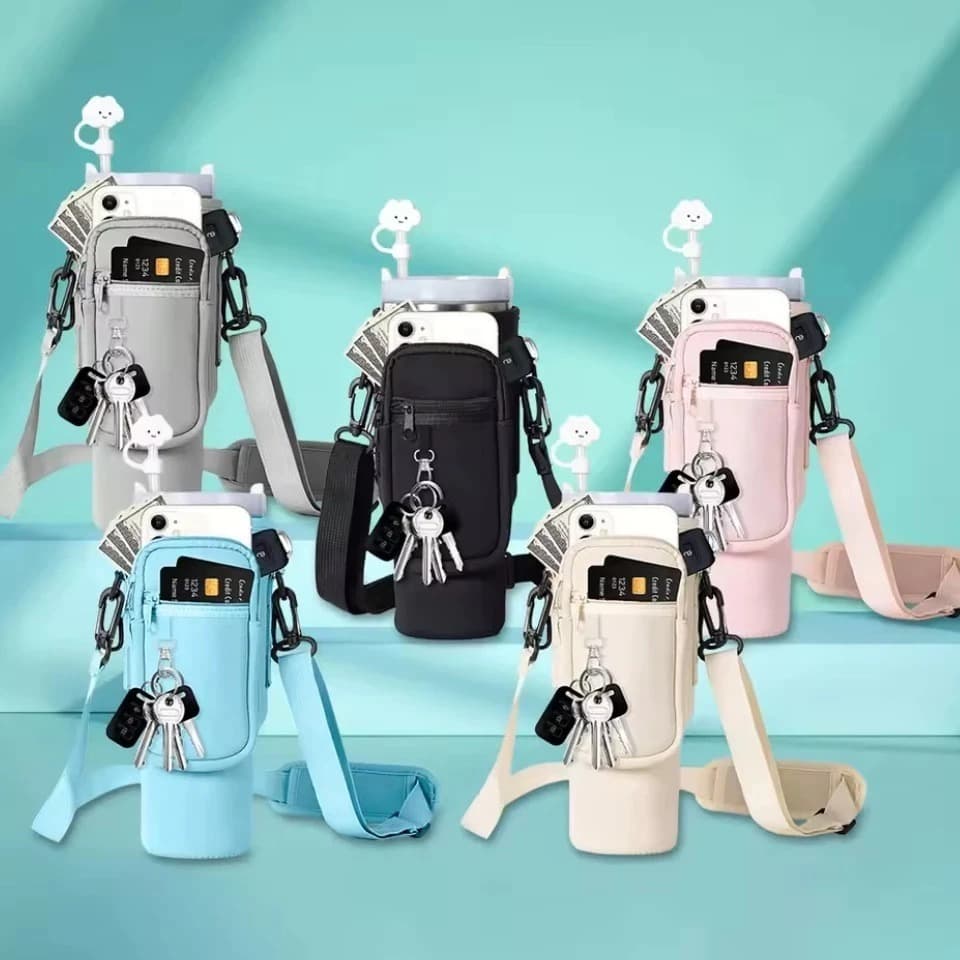 Bolsa Porta Garrafa E Copo Com Alça Ajustável Com Bolso Passeio Academia