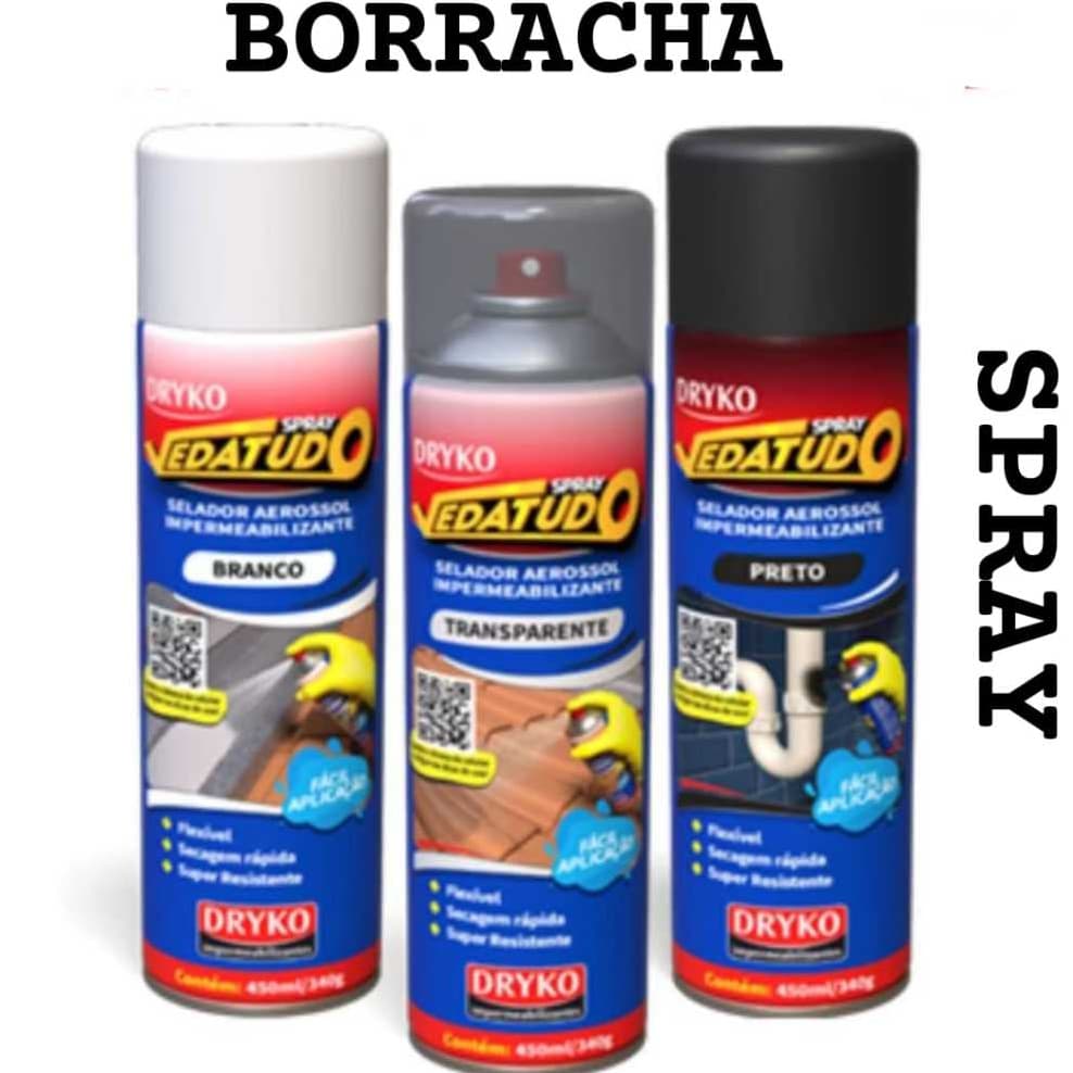 Borracha Líquida Spray Impermeabilizante Veda 400ml preto-branca-transparente