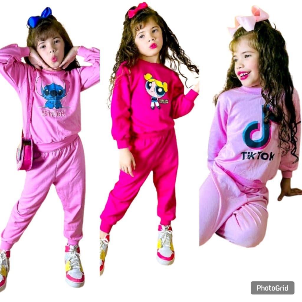 KIT 4 Peças de Conjunto Moletinho Infantil Inverno Menina  - Sendo 2 Blusas e 2 Calças