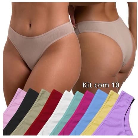 Kit 10 Calcinhas Tanga Básica Confortável Várias Cores Forro De Algodão Conforto Cotton