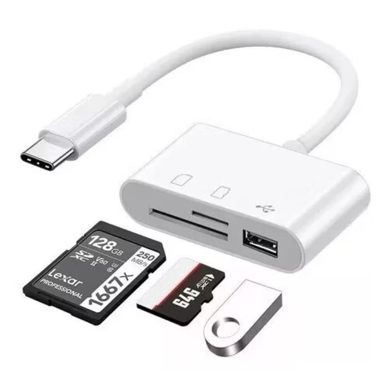 Adaptador leitor de cartão Tipo C 3 Em 1 Usb-C 3.0 Android e iphone