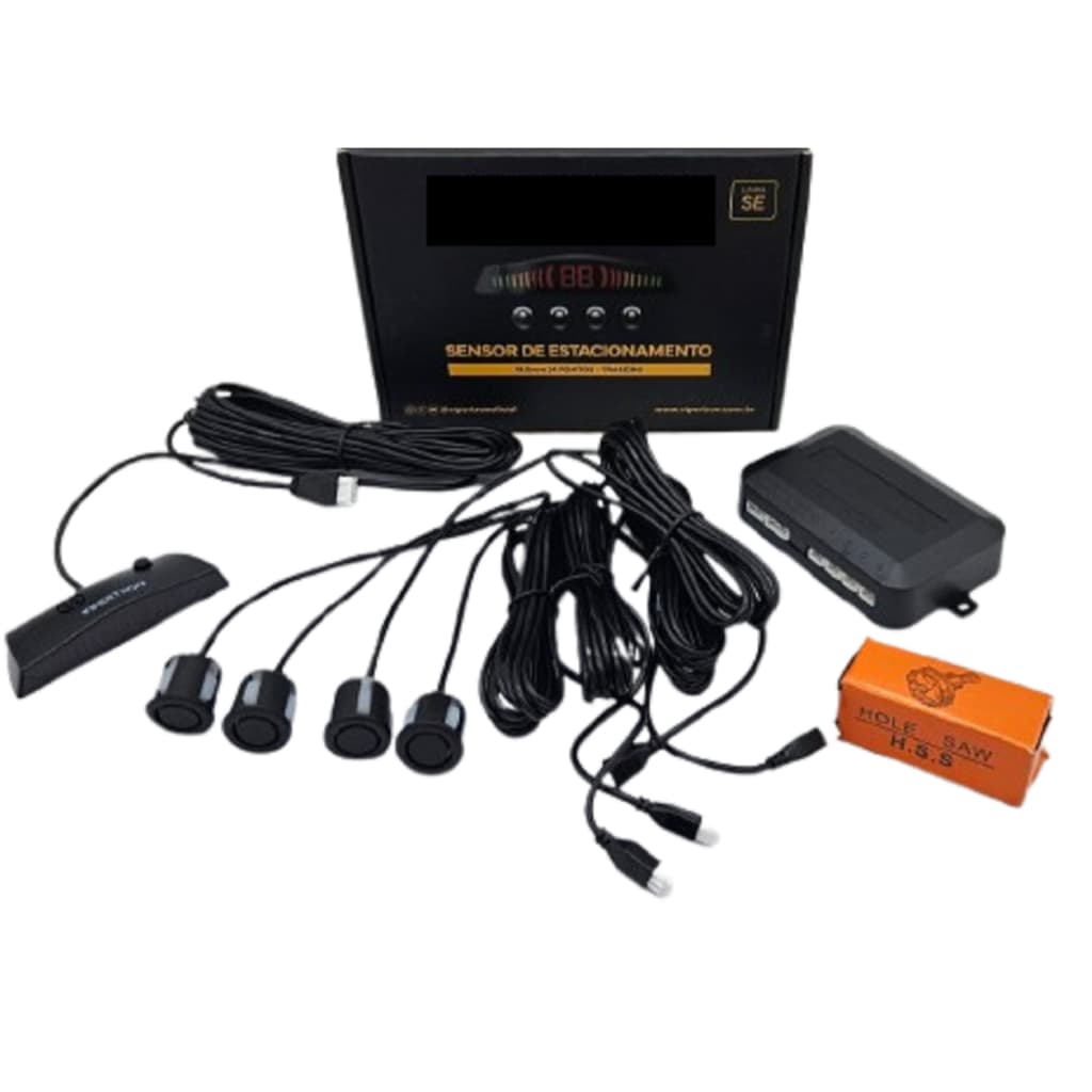Kit Sensor Estacionamento Re 4 Sensores Preto Fosco