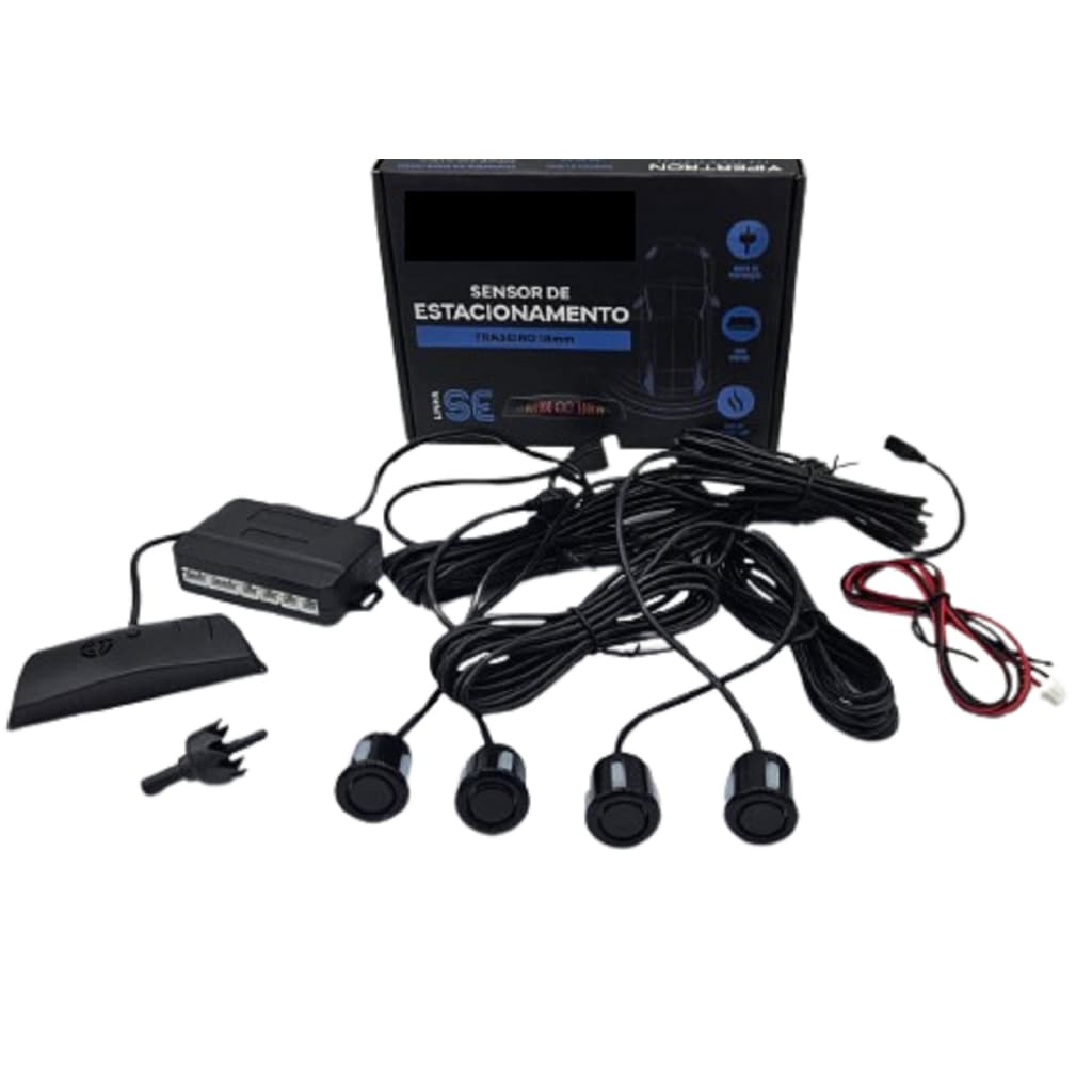 Kit Sensor Estacionamento Re 4 Sensores Preto Brilhante