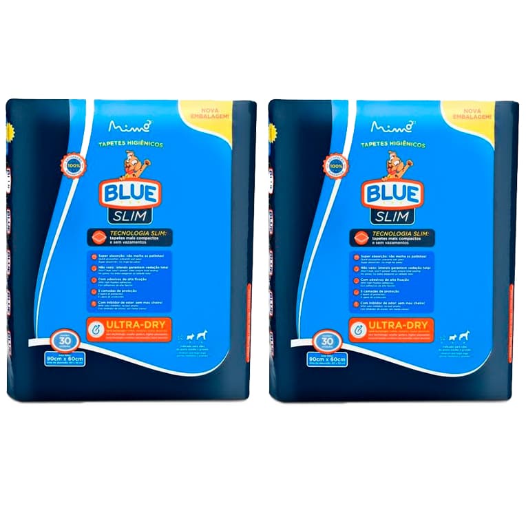 kit 2 Tapete Higiênico Blue Slim 90x60cm 30 unidades
