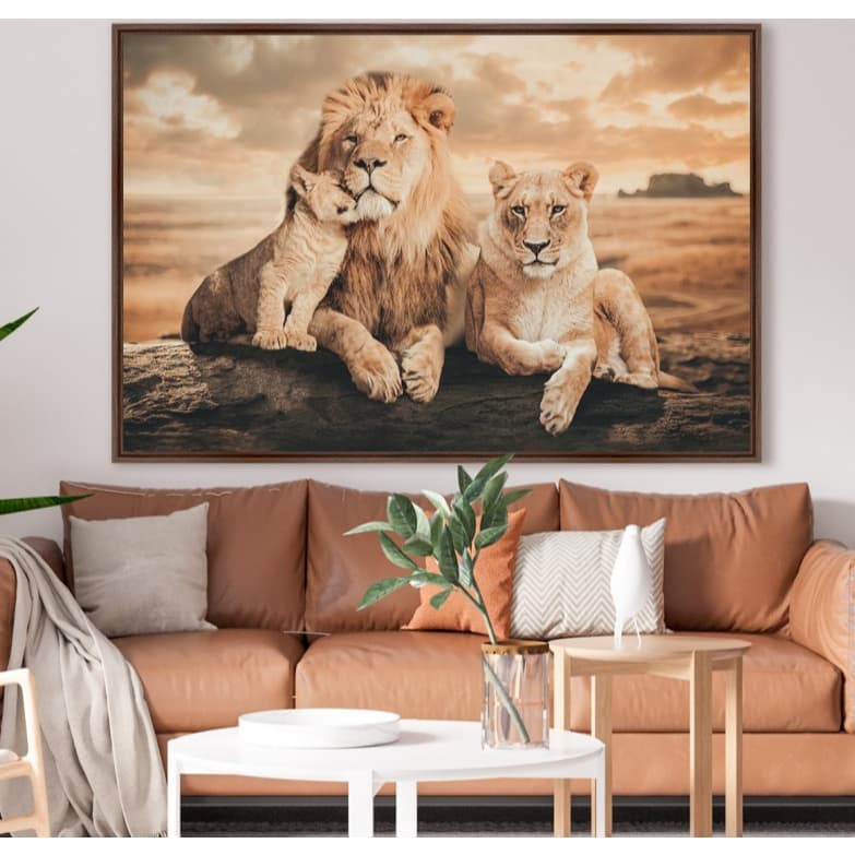 Quadro Decorativo Peça Unica Família de Leões 1 Filhote Artístico