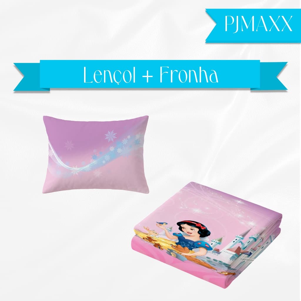 Jogo de Cama Infantil Lençol e Fronha Tema Branca de neve maçã menina