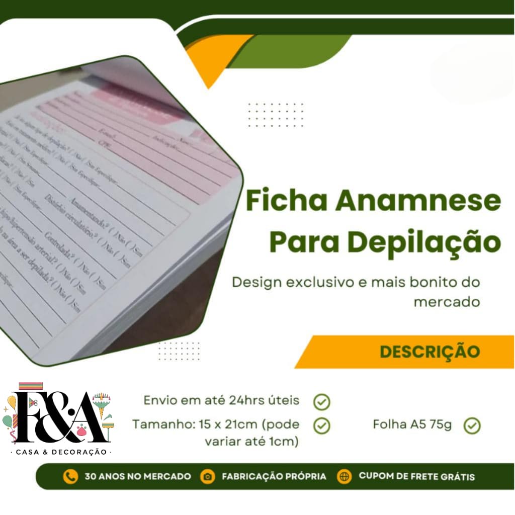 Ficha Anamnese Depilação Bloco de informações para Depilacao Envio Rápido