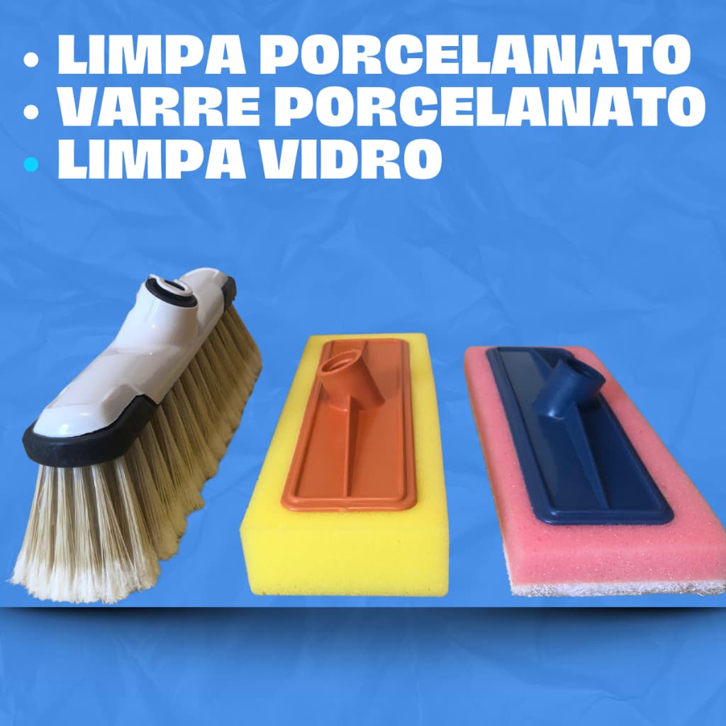 Kit Limpeza Completo: Vassoura Porcelanato, Limpa Vidro e passa cera | Praticidade e Eficiência