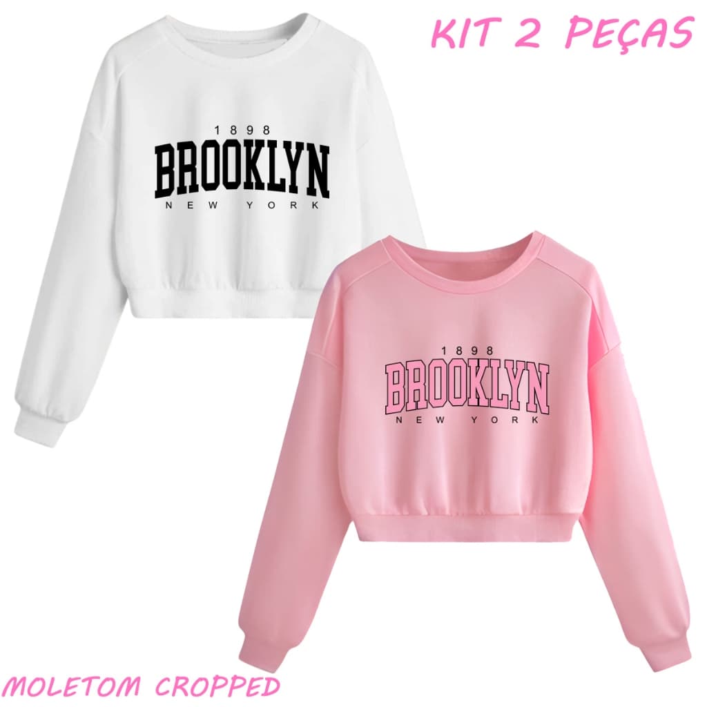 Kit 2 Blusas Moletom Cropped Agasalho Frio Estiloso Brooklyn