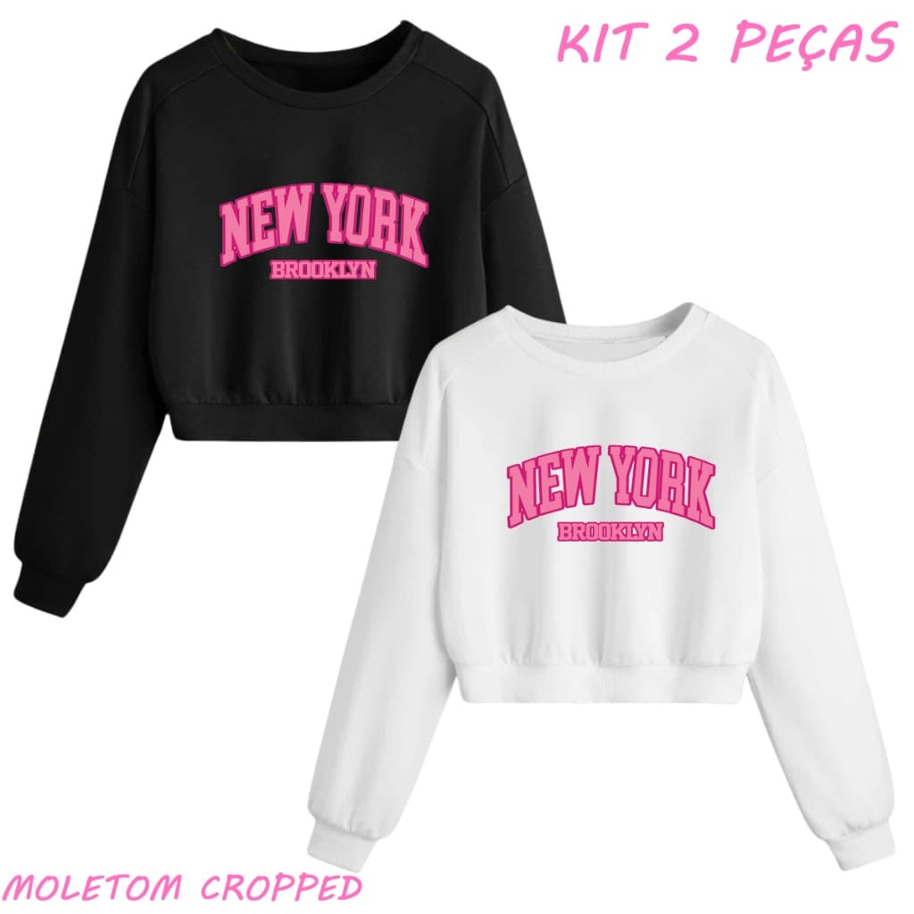 Kit Moletom Cropped Blusa Frio Confortavel 2 blusas New York Brooklyn
