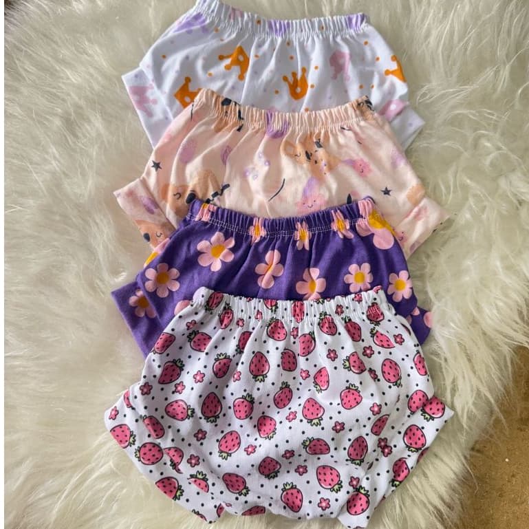 Kit 4 Calcinha Tapa Fralda Short Bebê Malha 100% Algodão Aparadora Infantil 0 a 12 Meses