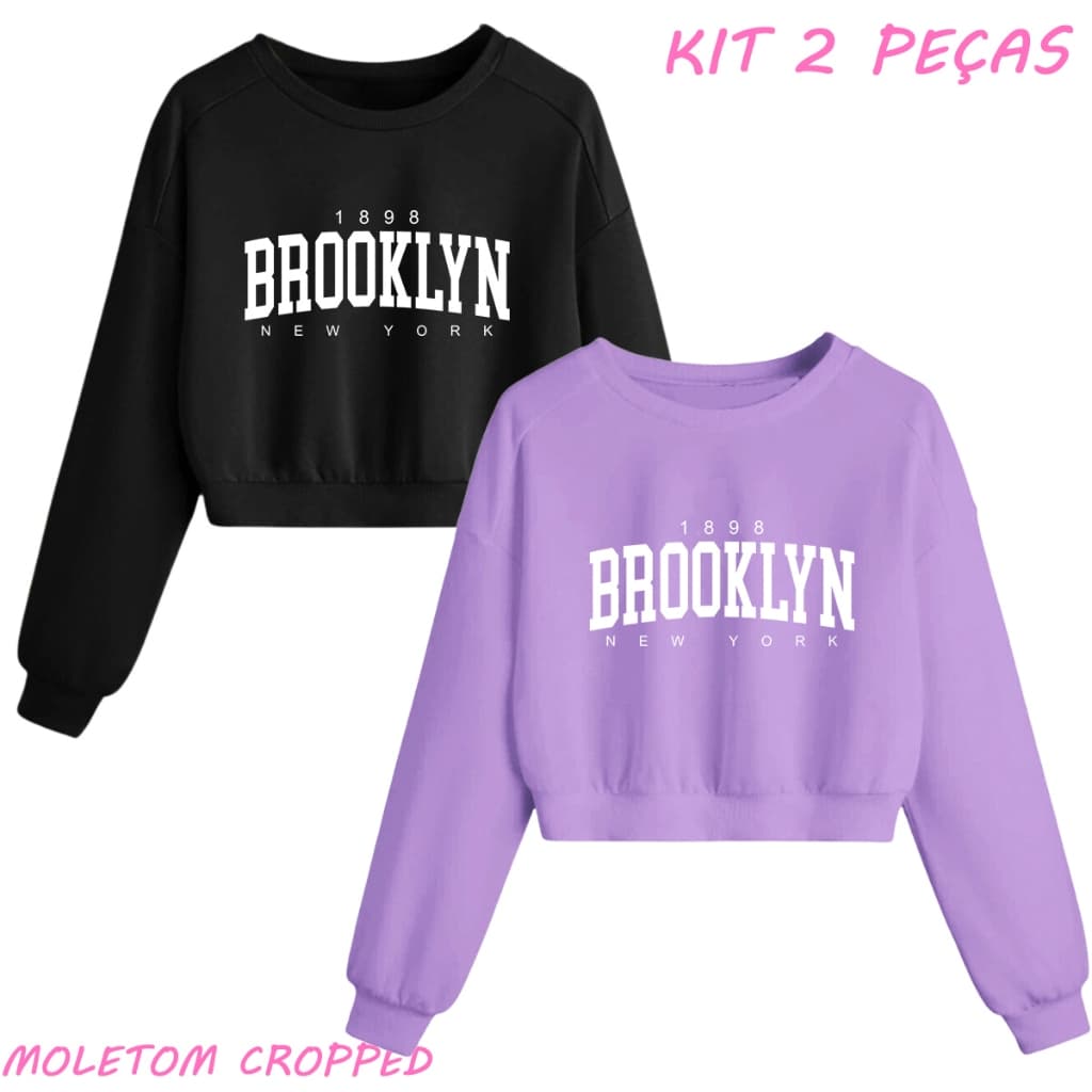 Kit 2 Blusas Moletom Cropped Casaco Frio Confortavel Premium Brooklyn
