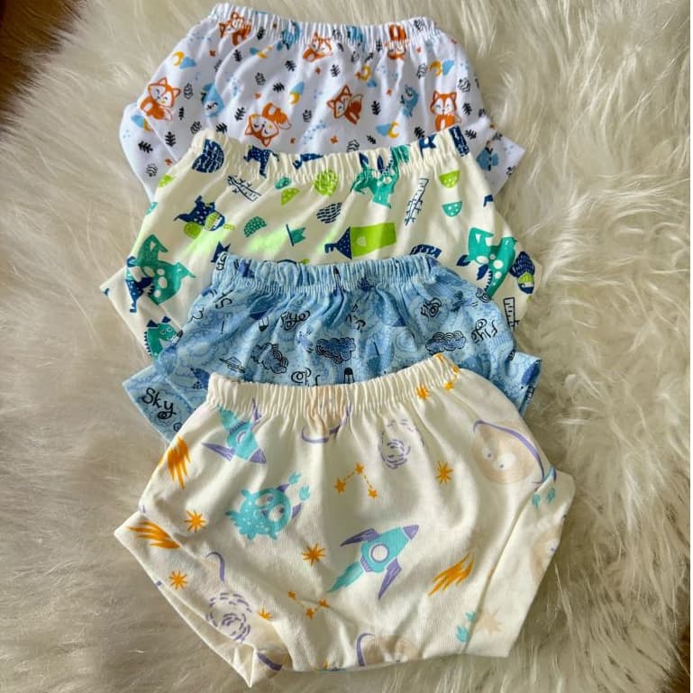 Short Bebê Tapa Fralda Kit 4 Calcinhas Malha 100% Algodão Aparadora Infantil 0 a 12 Meses
