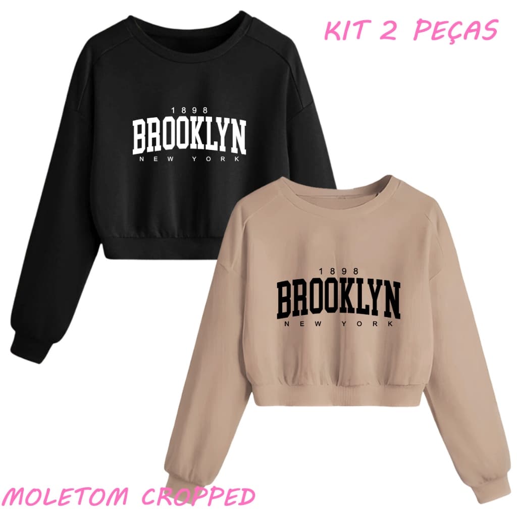 Kit 2 Blusas Cropped Moletom Agasalho Qualidade Brooklyn