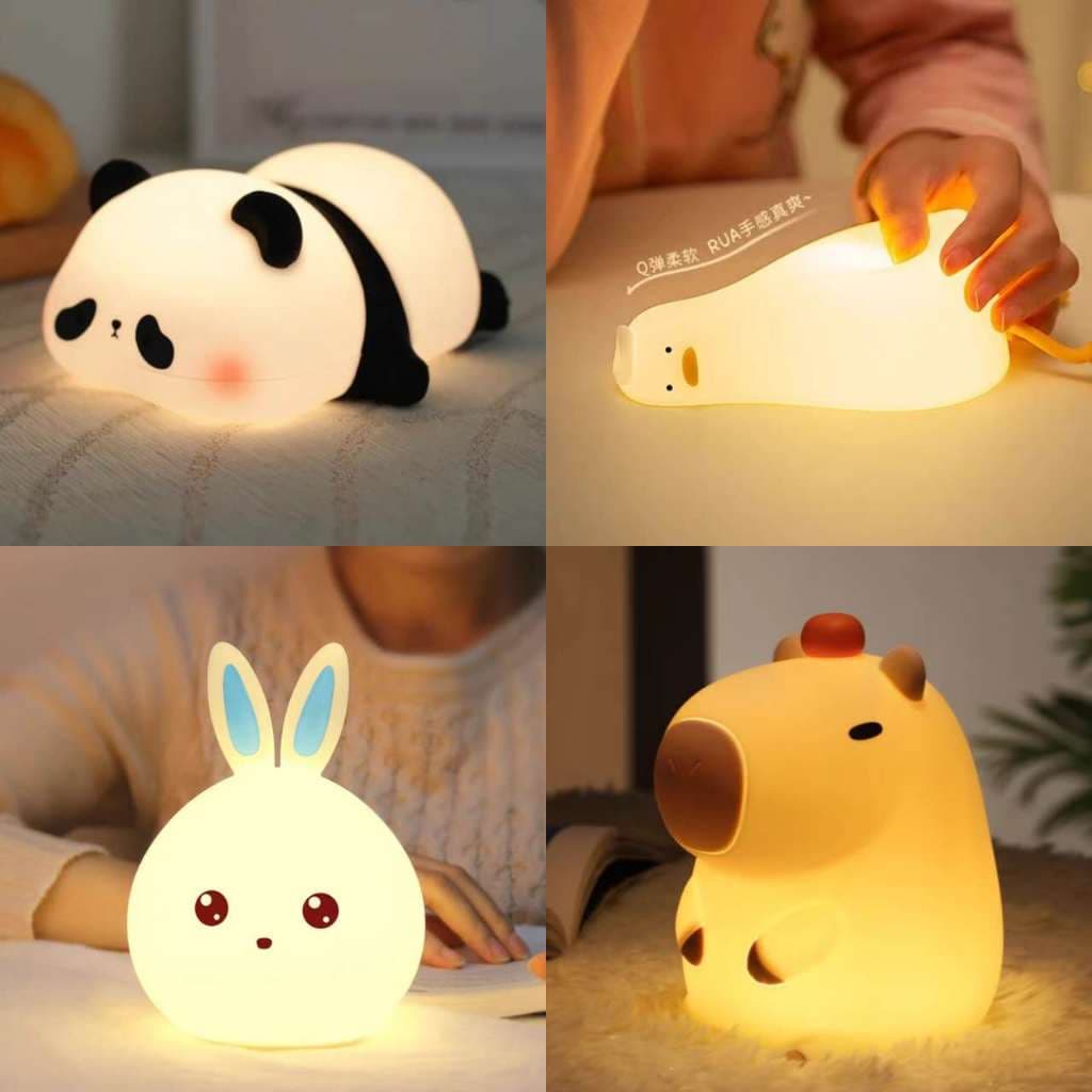 Luminária Led  CAPIVARA/Pato/Panda/Coelho Silicone  Recarregável de usb Luz Noturna