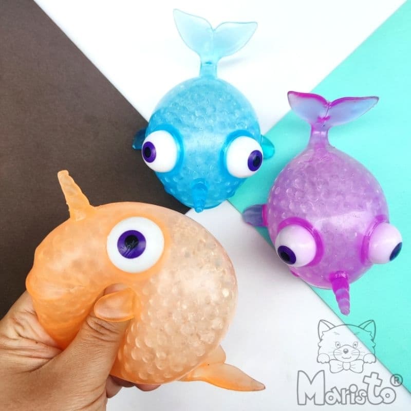 Squishy Baleia Narval Brinquedo de Apertar com Bolinhas de Gel
