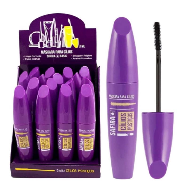 Máscara para cílios maquiagem rimel preto Safira cílios volumosos e alongados EFEITO CÍLIOS POSTIÇOS