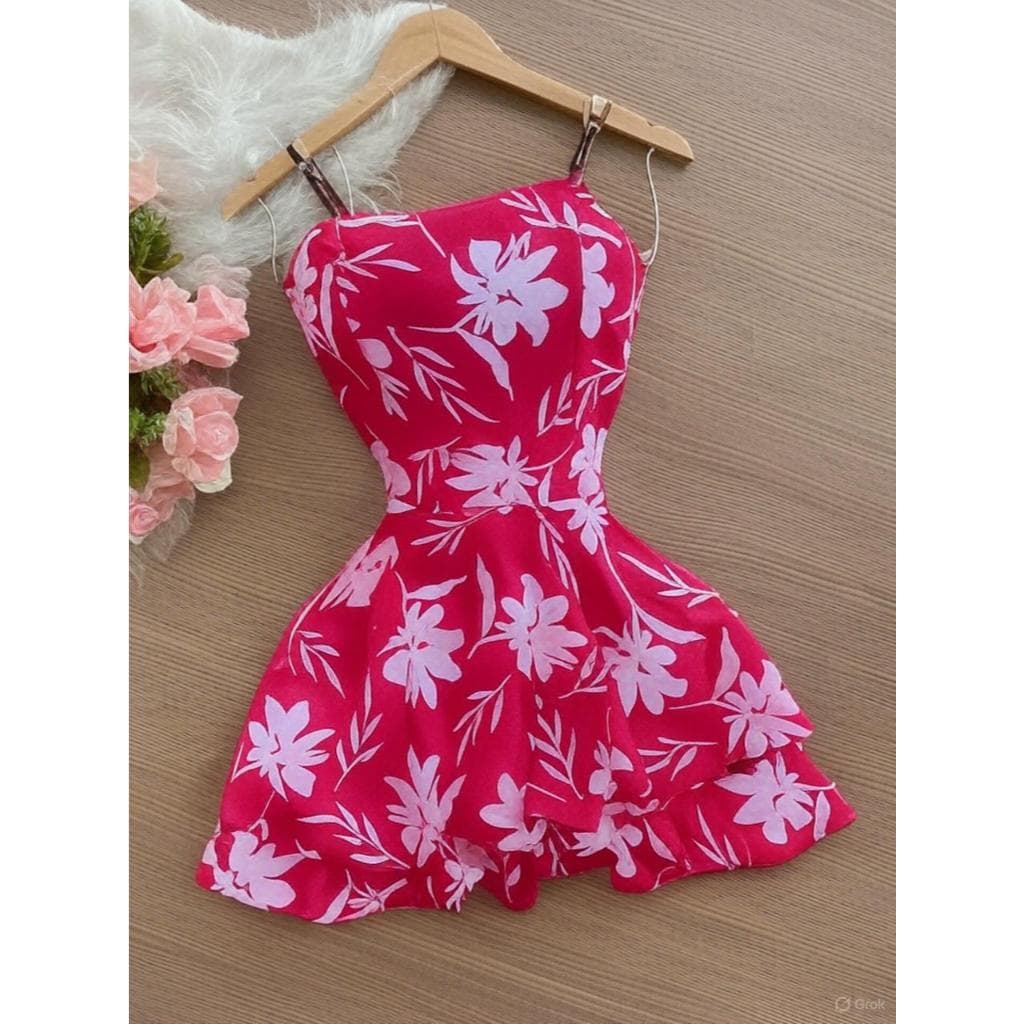Vestido Macaquinho Estampado Rosa com Short Interno – Perfeito para Festas e Eventos