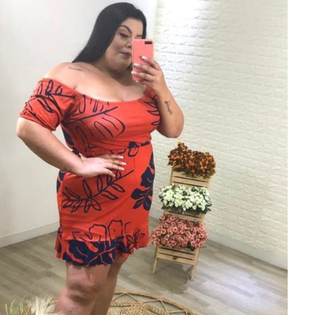 Vestido Plus Size Feminino Verão Ombro a Ombro Estampado Casual Confortável | Tam plus