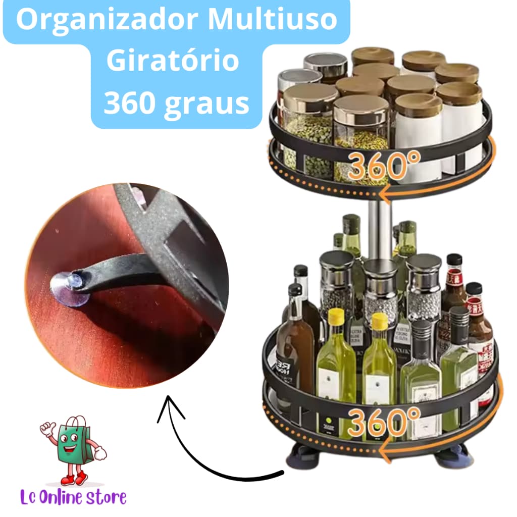 Organizador Giratório 360° Multiuso Preto - Temperos, Maquiagem, Cosméticos, Cozinha, Banheiro