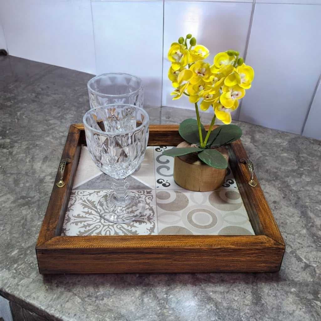 Bandeja Pinus Decoração Rústica Bandeja Cantinho do Café Decorativa Cozinha Bandeija Cerâmica Luxo