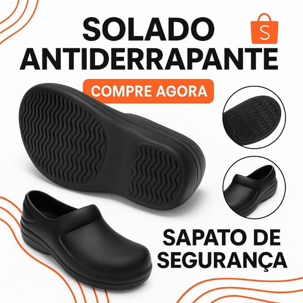 Sapato de Segurança Conforto Babuche Antiderrapante Cozinha Hospital Limpeza EVA