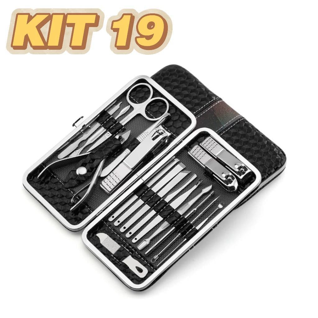 Kit 19 Cortador De Unha Manicure Portatil Estojo Pinca Tesoura C/Organizador de couro de luxo