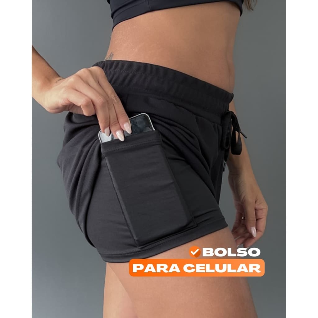 Shorts Feminino 2 em 1 Com Suporte Para Celular