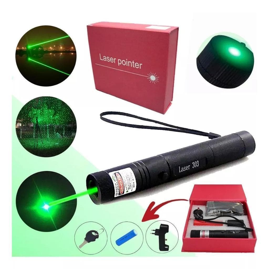 HKX Caneta Laser Pointer Verde Recarregável com Chave de Segurança com Bateria Laser 303