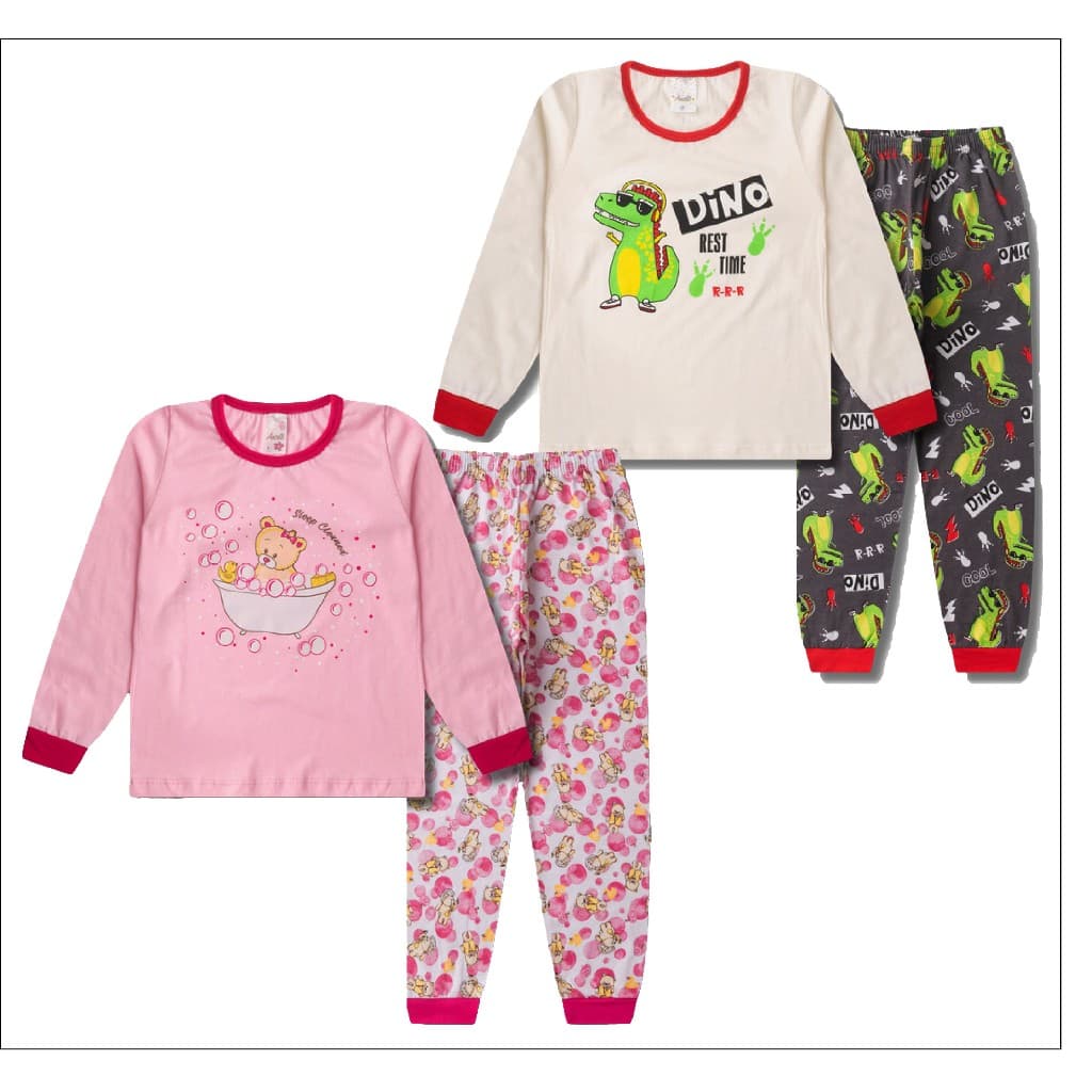 Pijama Infantil Juvenil Manga Longa Comprida Menino Menina Estampado 100% Algodão  Tamanho 12 3 4 6 8 10 12 14