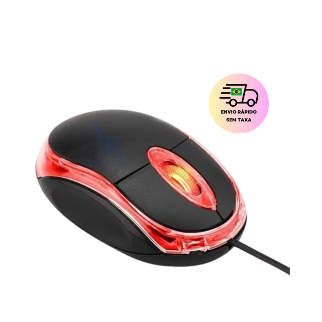 Mouse USB Óptico Com Led Preto Com Fio