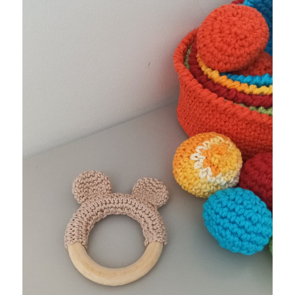 Mordedor Montessori ~ Mordedor de Madeira Montessori Urso ~ Mordedor orgânico