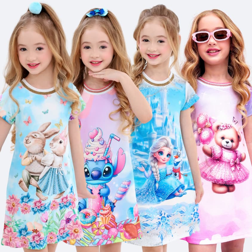 Vestido infantil Menina Estampas Com Strass