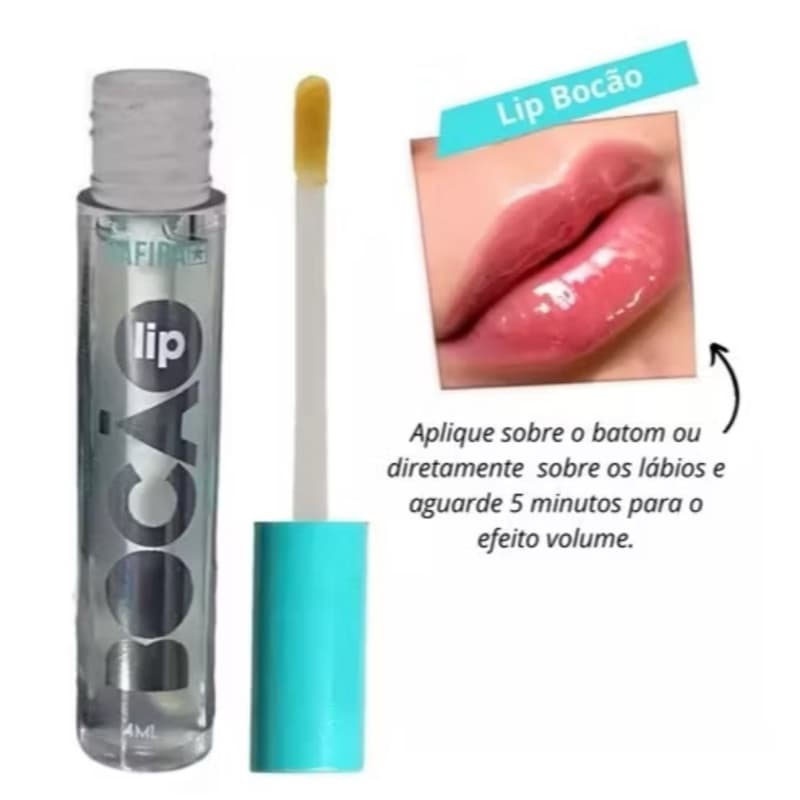 Lip Gloss bocão volumoso brilho incolor efeito instantâneo labios cheios e brilhantes Safira