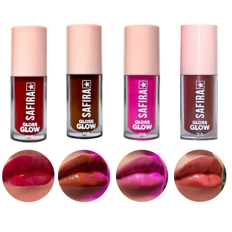 Gloss labial glow Safira brilho intenso 4 cores radiantes cor hidratação luminosidade lábios lindos