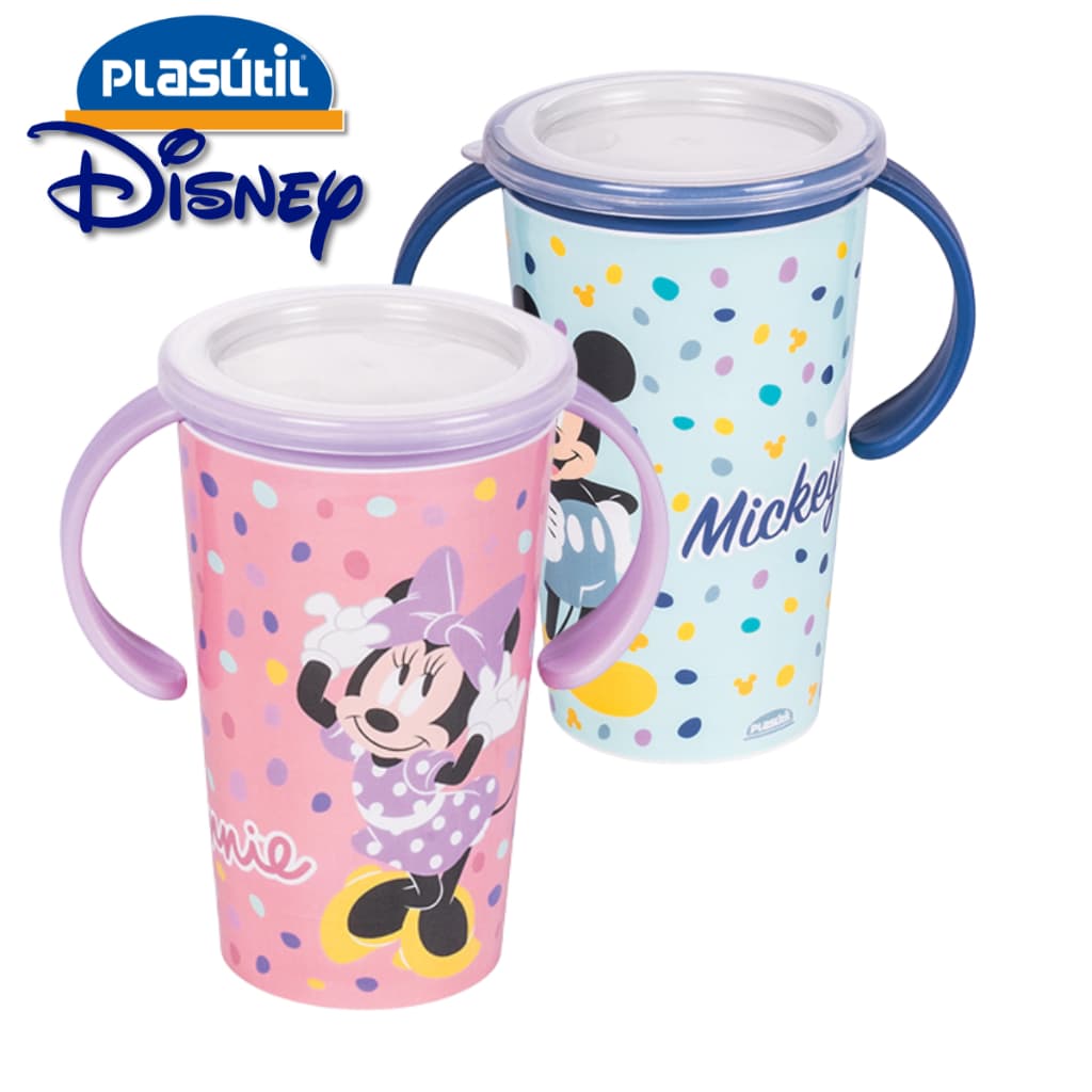 Copo Treinamento 360° Plasútil Antivazamento com Tampa Disney Mickey e Minnie