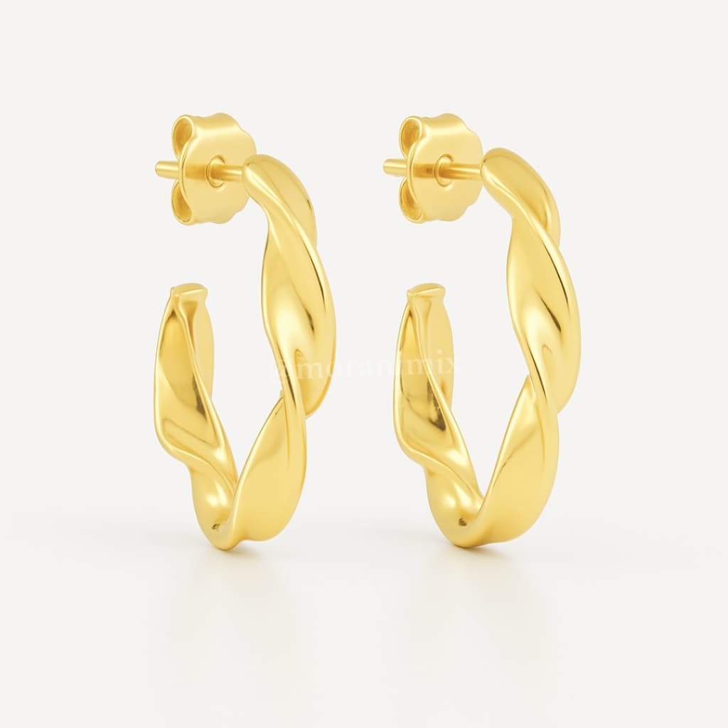 Brinco Argola Feminina – Design Torcido Moderno e Elegante 2,4cm | Banhada PRATA 925 OURO 18K