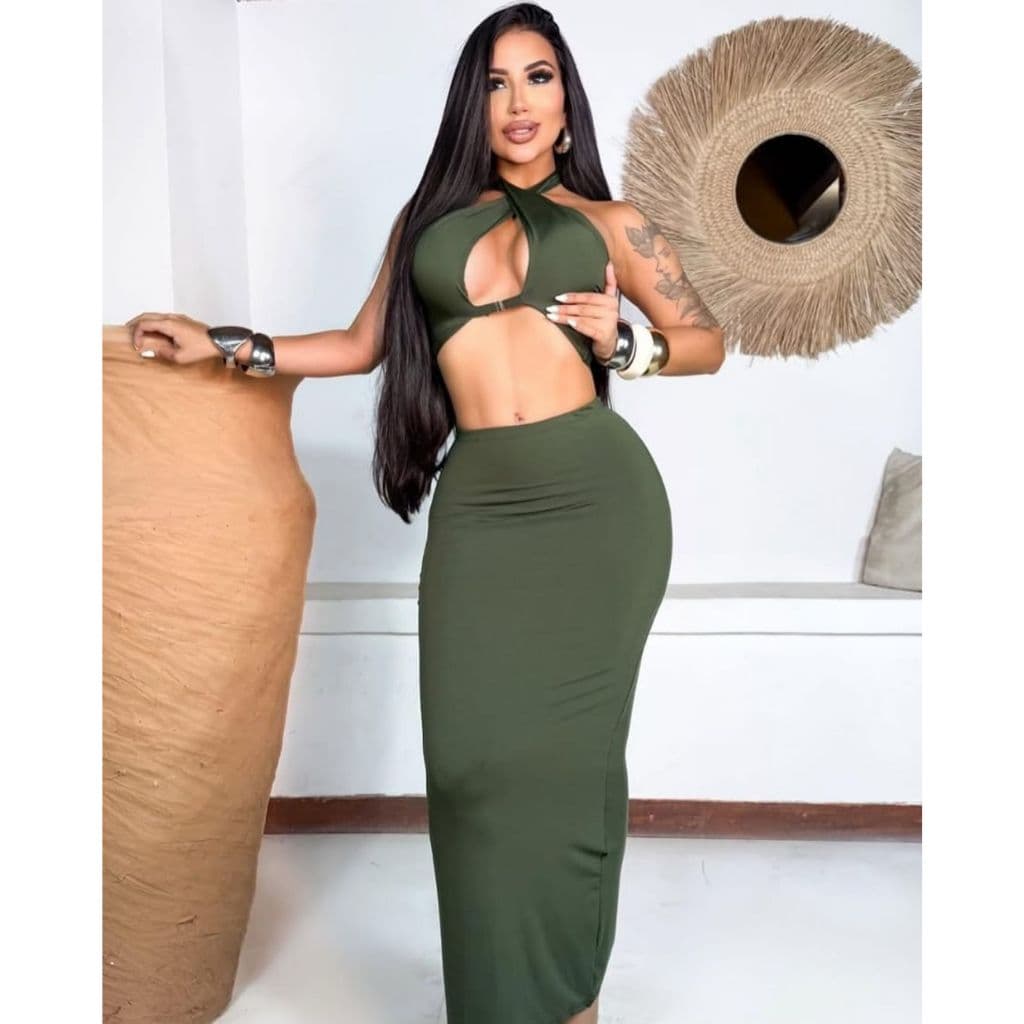 Conjunto Cropped e Saia MIDI Amarração X Tendência Luxo