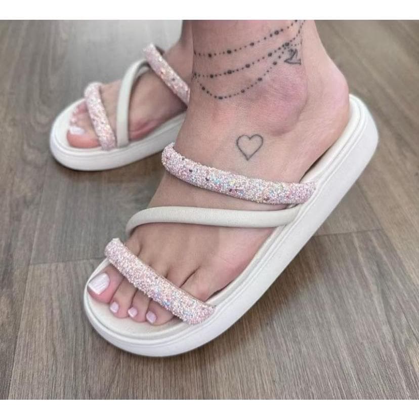 Sandália Feminina Moleca Papete Pedraria - Envio Imediato!