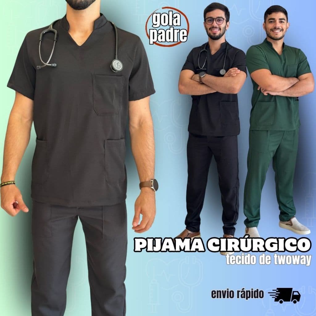 PIJAMA CIRURGICO SCRUB MASCULINO GOLA PADRE TECIDO TWOWAY