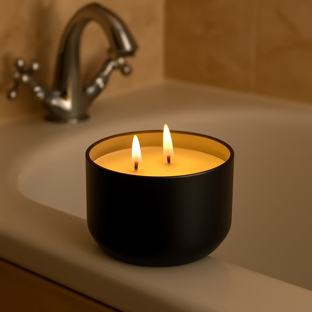 Vela Aromática Perfumada Artesanal de 120g com 2 Pavil – Lata Preta e Tampa Amadeirada-Lata - Mega Promoção