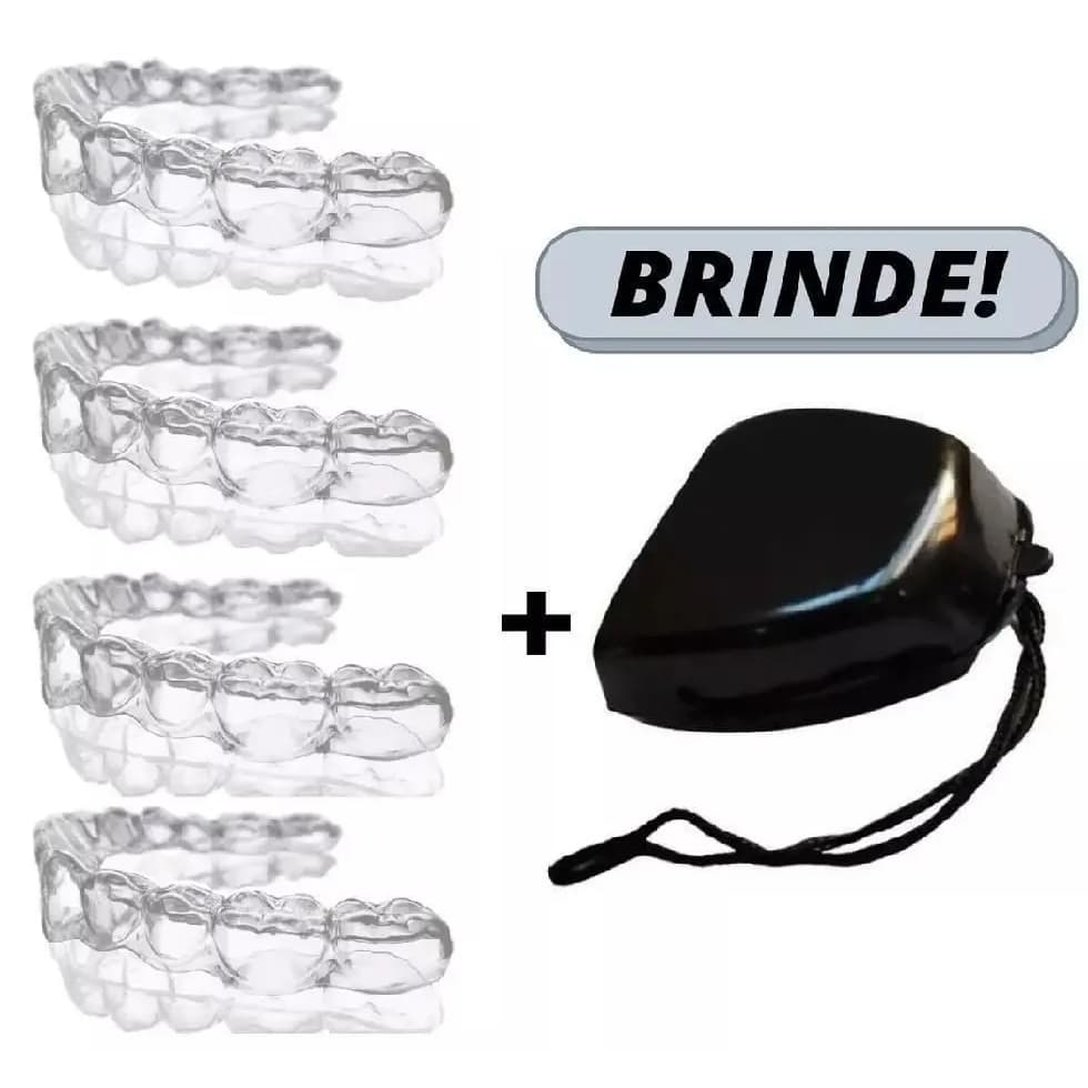 04 PLACAS PROTETOR BUCAL ANTI BRUXISMO RANGER DENTES + ESTOJO PRETO