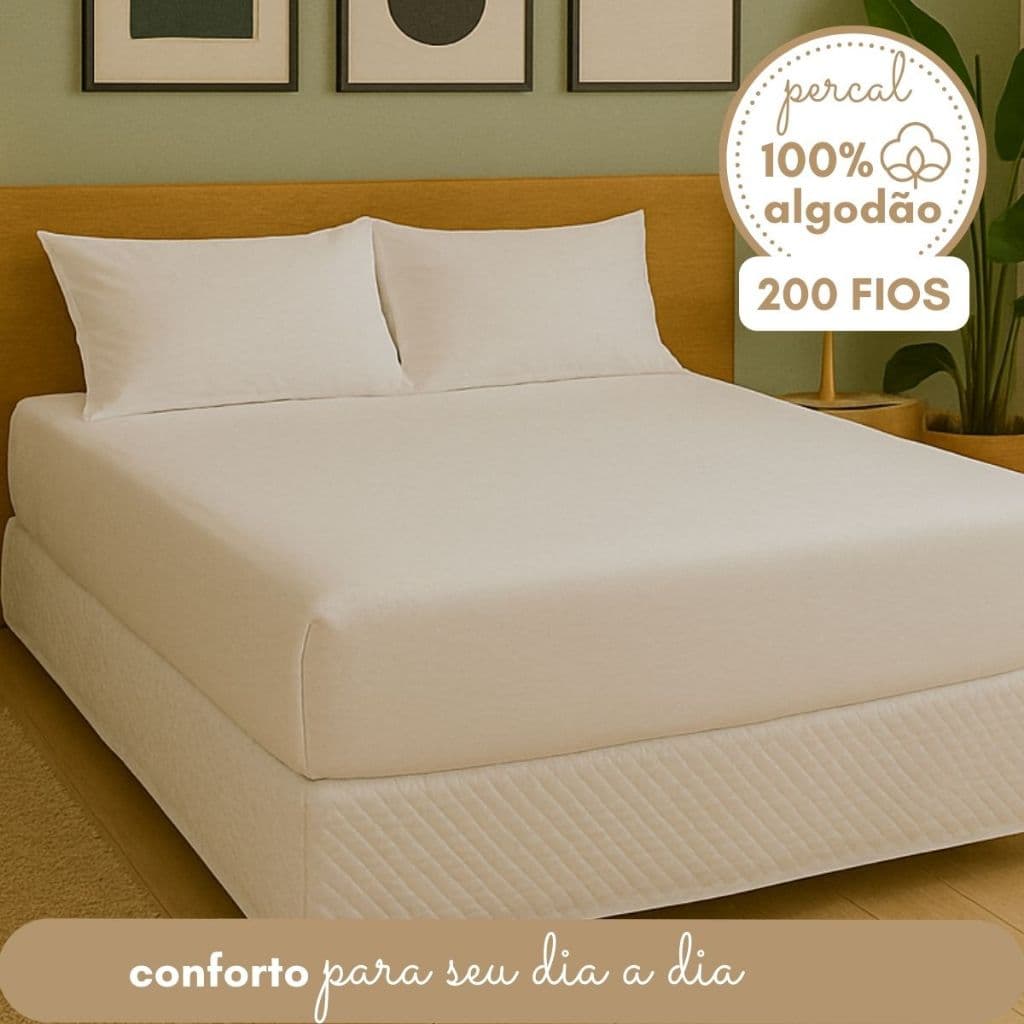 Kit Lençol com Fronha Casal Queen King 100% Algodão Percal 200 Fios Cores Suaves Decoração Clean